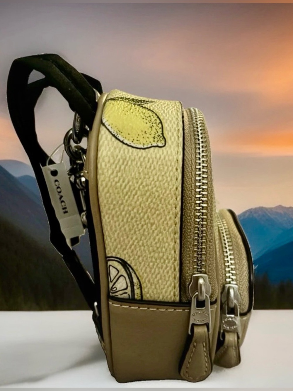 COACH Lemon Print Mini Court Backpack Bag Charm in Coated Canvas/Leather - Picture 10 of 11
